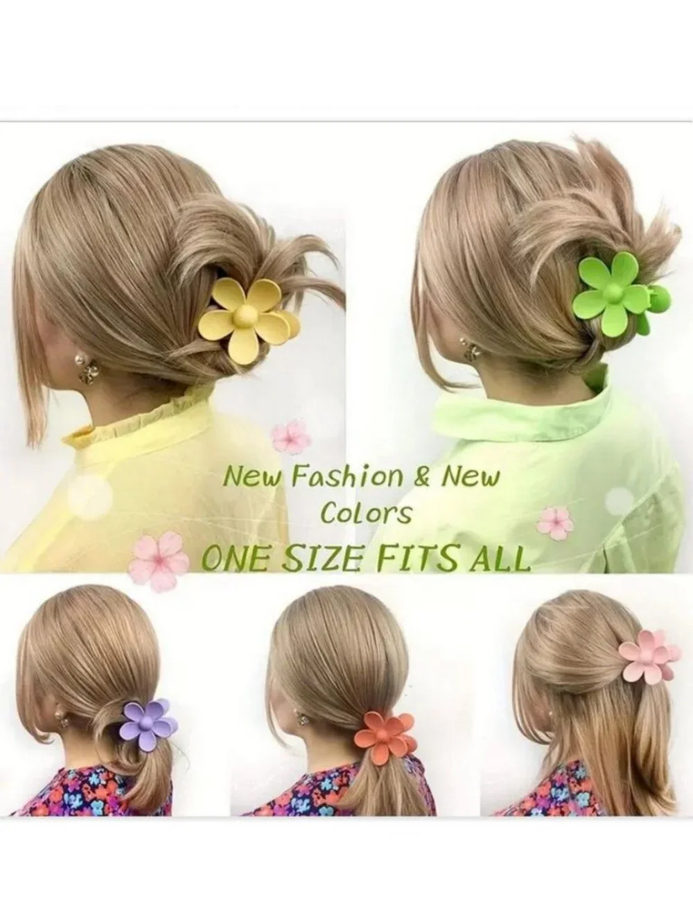 Helena Floral Hair Claw Clip Flower Accessory Set Blue Green Gift Packaged